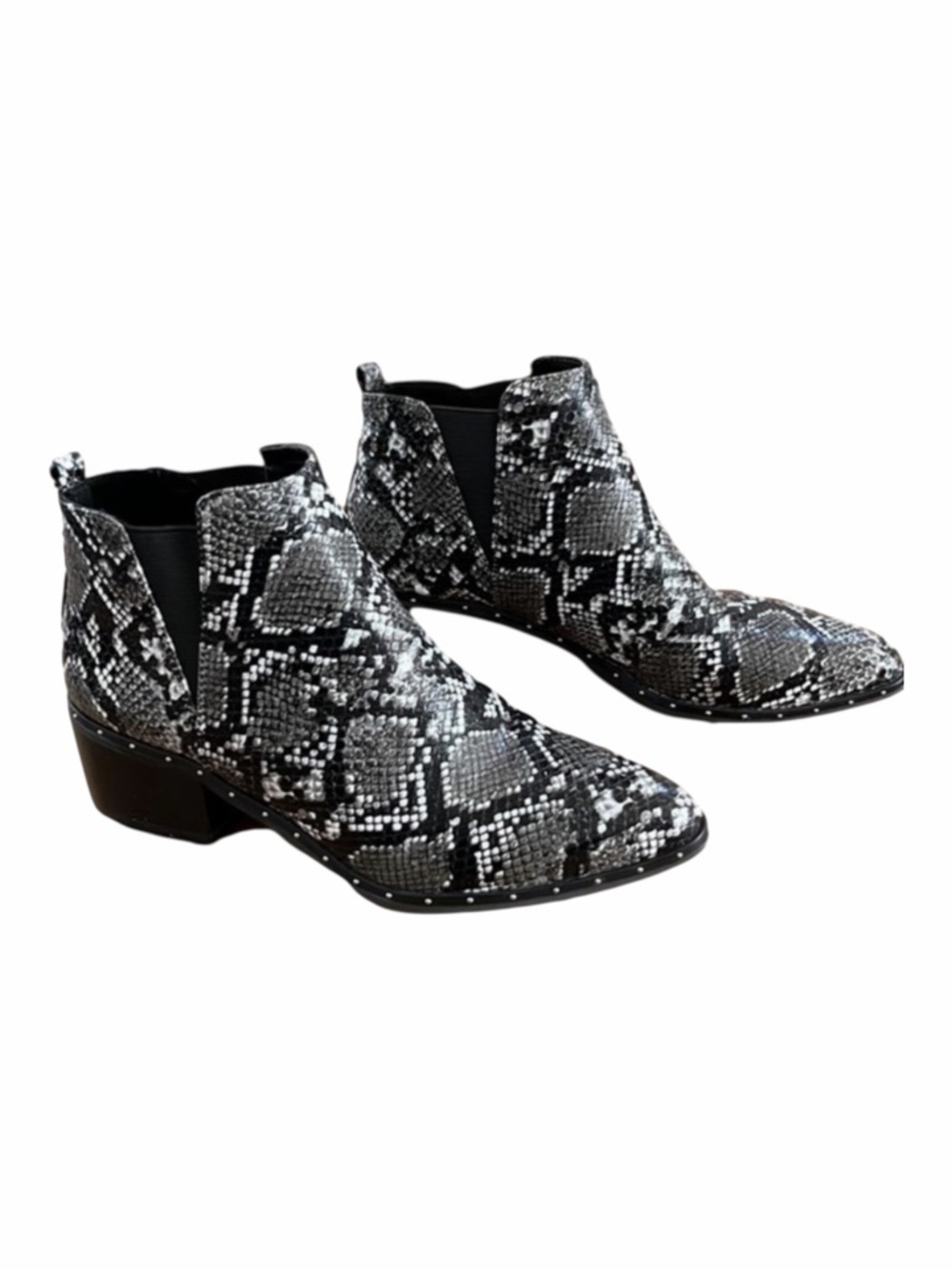 BAR lll faux snake skin booties, black & white, size 7.5, in very good condition